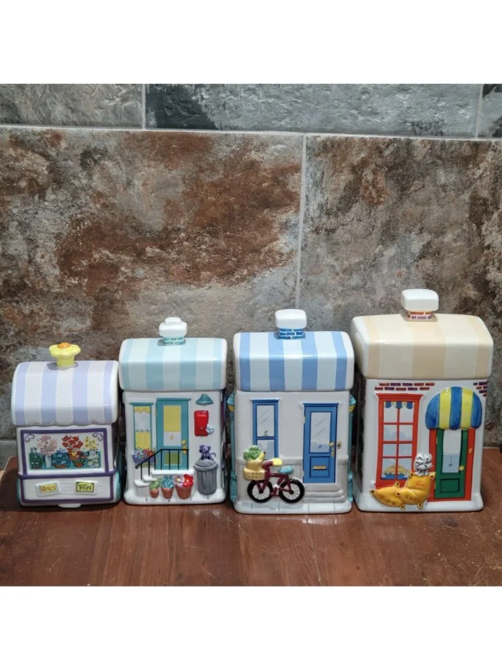 Vintage Garfield Danbury Mint Ceramic Canister Set Complete 4pc Bakery Grocery f